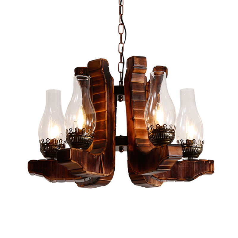 6-Light Clear Glass Chandelier Lighting Warehouse Brown Kerosene Restaurant Drop Pendant - Rebooters