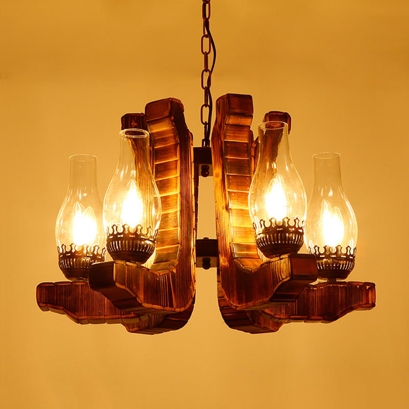 6-Light Clear Glass Chandelier Lighting Warehouse Brown Kerosene Restaurant Drop Pendant - Rebooters