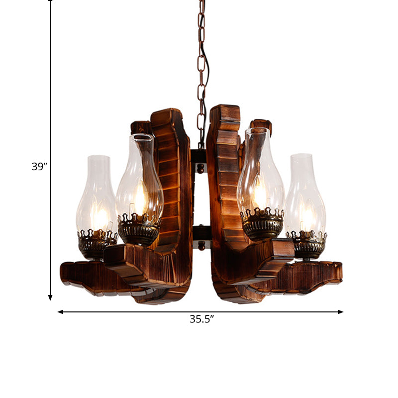 6-Light Clear Glass Chandelier Lighting Warehouse Brown Kerosene Restaurant Drop Pendant - Rebooters