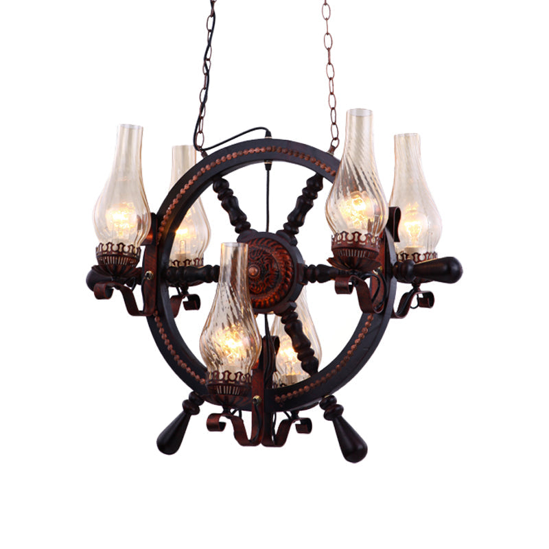 Clear Water Glass Brown Chandelier Lamp Vase 6 Lights - Rebooters