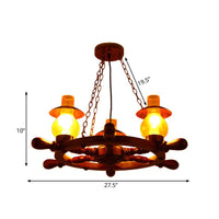 3 Heads Ceiling Chandelier Industrial Dining Room Wood Pendant Light with Vase Yellow Glass Shade - Rebooters