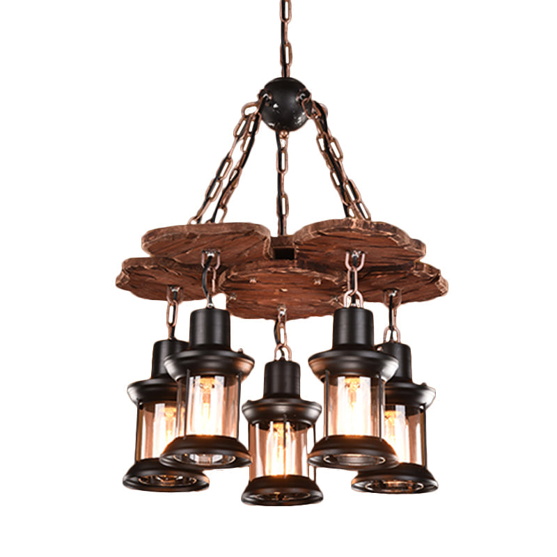 5 Lights Chandelier Light Fixture Farm Dining Room Wood Pendant - Rebooters