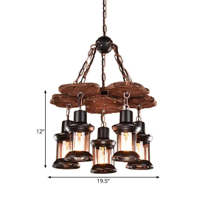 5 Lights Chandelier Light Fixture Farm Dining Room Wood Pendant - Rebooters