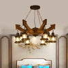 8 Lights Pendant Chandelier Farm Clear Glass Suspension Lamp in Black with Wood Anchor Deco - Rebooters