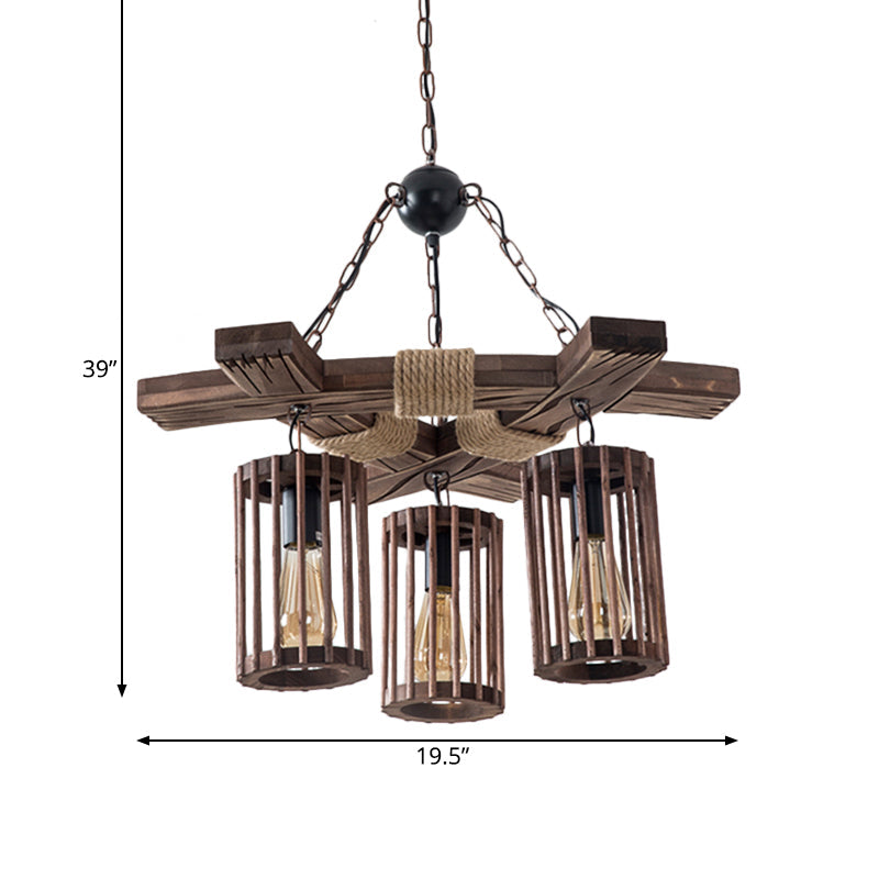 Wood Brown Chandelier Lighting Cylinder 3/6-Light Vintage Pendant - Rebooters