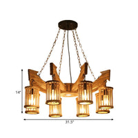 6/8-Head Cylinder Chandelier Lighting Fixture Industrial Brown Wood Hanging Ceiling Light - Rebooters