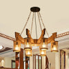 6/8-Head Cylinder Chandelier Lighting Fixture Industrial Brown Wood Hanging Ceiling Light - Rebooters