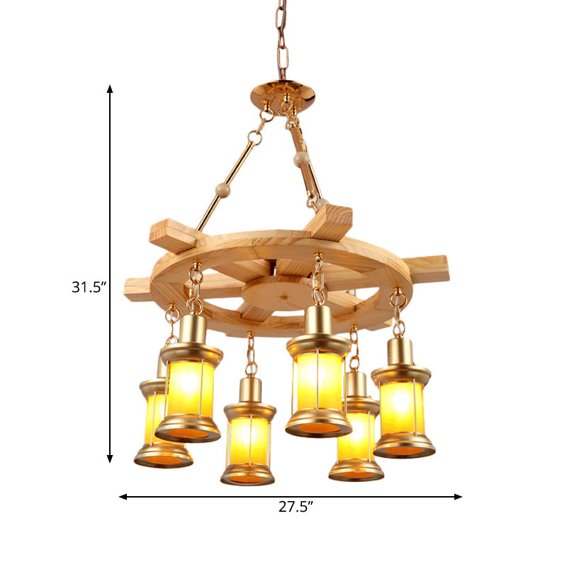 Orange Glass Gold Chandelier Lamp Lantern 6-Light Industrial Pendant - Rebooters