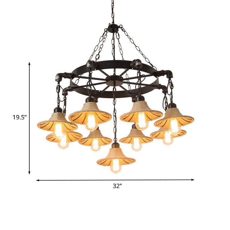 Warehouse Wheel Chandelier Light 7/9 Heads Beige Hanging Lamp - Rebooters