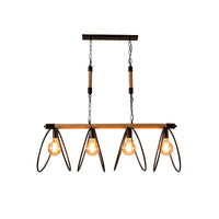 4 Lights Rope Chandelier Factory Black Finish Open Bulb Pendant Light Kit - Rebooters