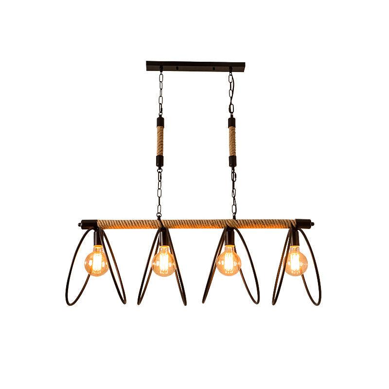 4 Lights Rope Chandelier Factory Black Finish Open Bulb Pendant Light Kit - Rebooters