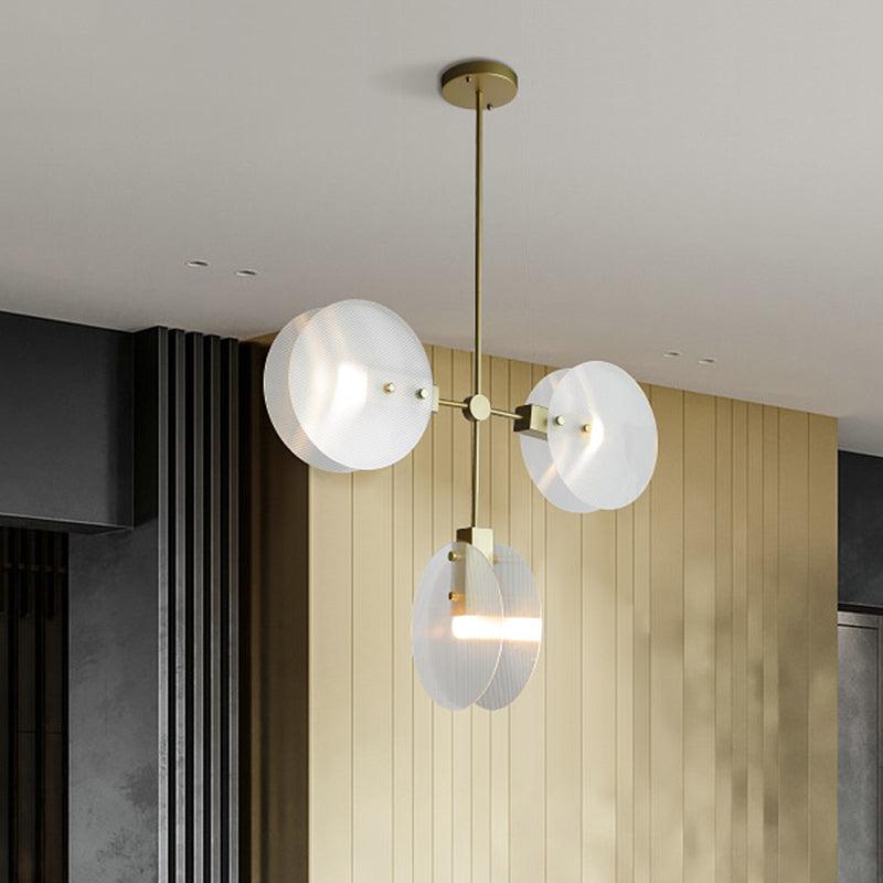 Acrylic Round Panel Chandelier Light Postmodern 2/3 Bulbs Gold Finish Ceiling Lamp - Rebooters