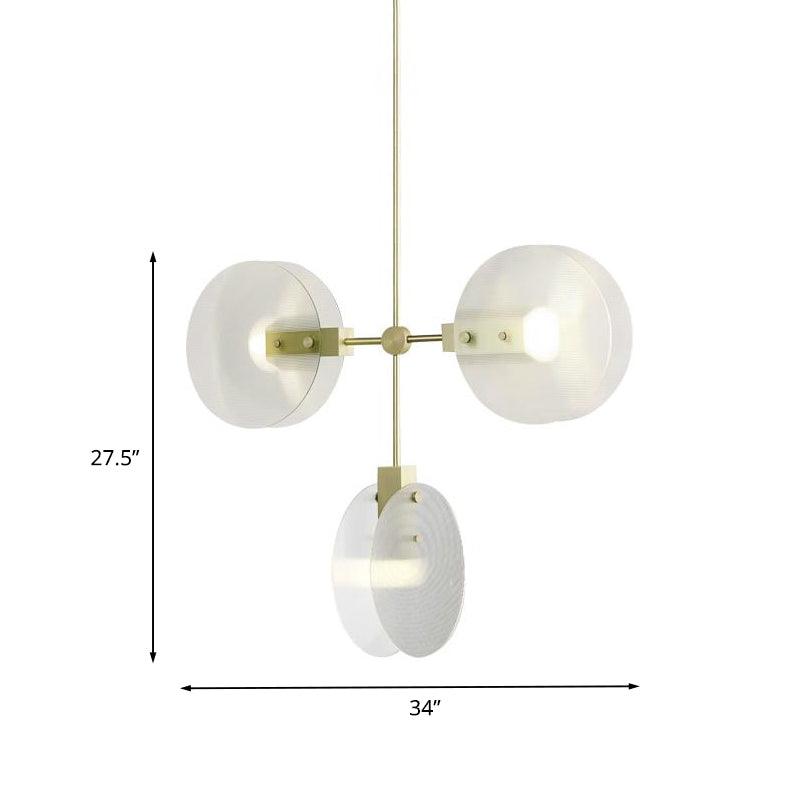 Acrylic Round Panel Chandelier Light Postmodern 2/3 Bulbs Gold Finish Ceiling Lamp - Rebooters
