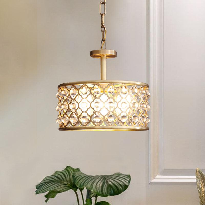 5 Bulbs Drum Chandelier Light Traditional Brass Pendant Fixture - Rebooters