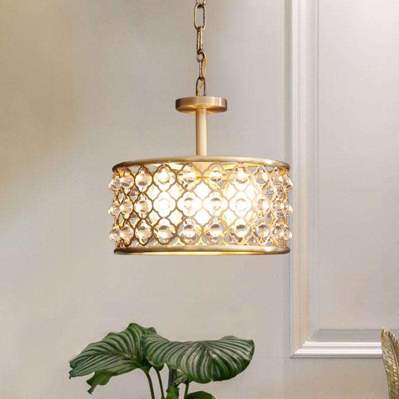 5 Bulbs Drum Chandelier Light Traditional Brass Pendant Fixture - Rebooters