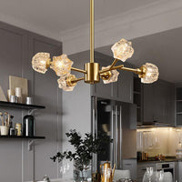 6-Bulb Crystal Block Chandelier Light Modern Brass Starburst - Rebooters