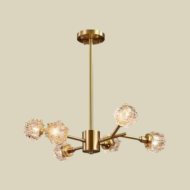 6-Bulb Crystal Block Chandelier Light Modern Brass Starburst - Rebooters