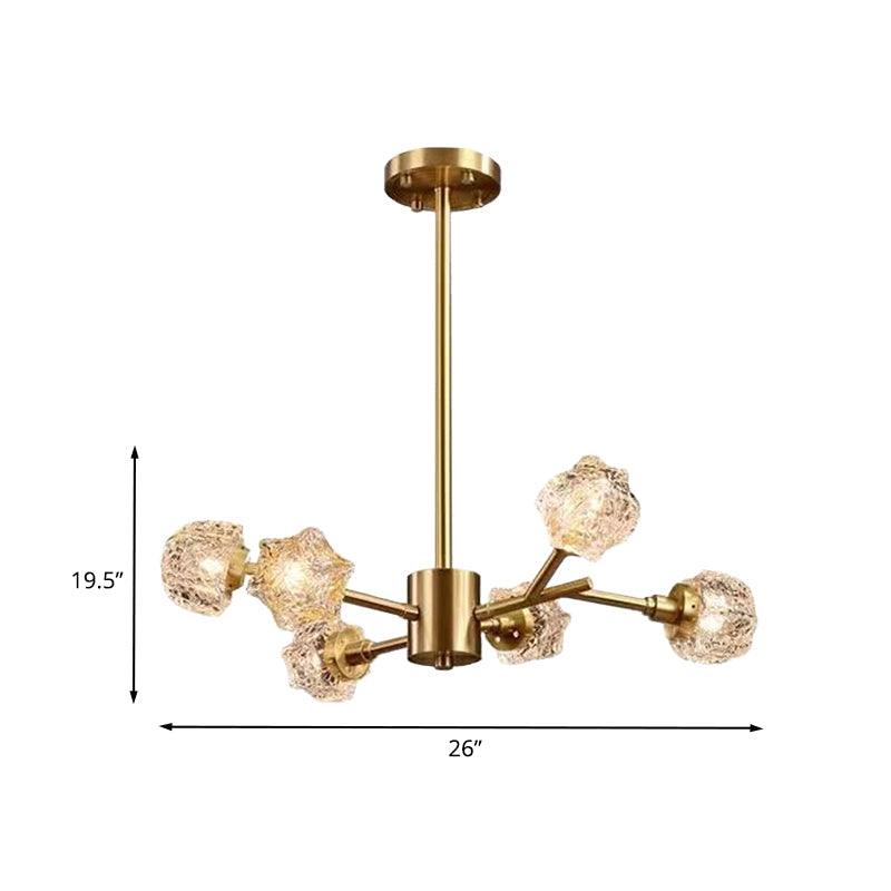 6-Bulb Crystal Block Chandelier Light Modern Brass Starburst - Rebooters