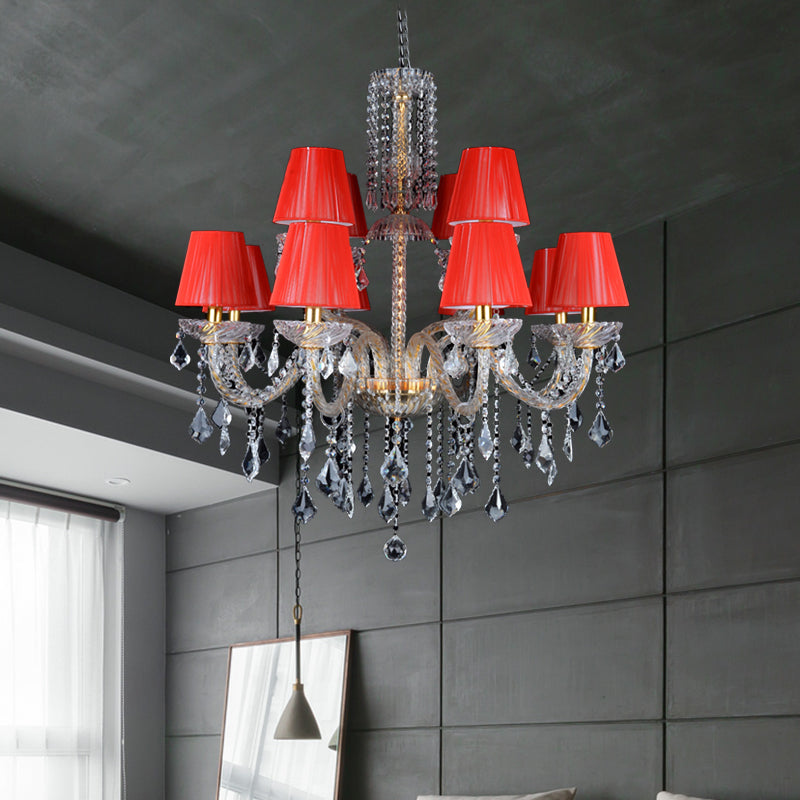 Red Cone Chandelier Lighting Vintage Fabric 12 Heads Lamp - Rebooters