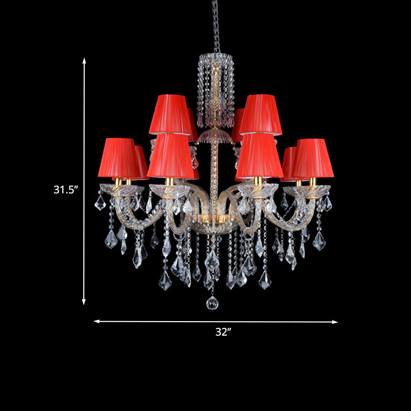 Red Cone Chandelier Lighting Vintage Fabric 12 Heads Lamp - Rebooters