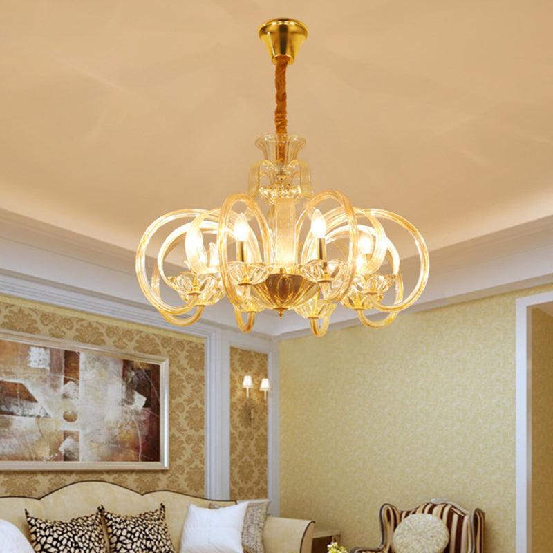 Amber Glass Candle Chandelier Light Traditional 6-Bulb Lamp - Rebooters