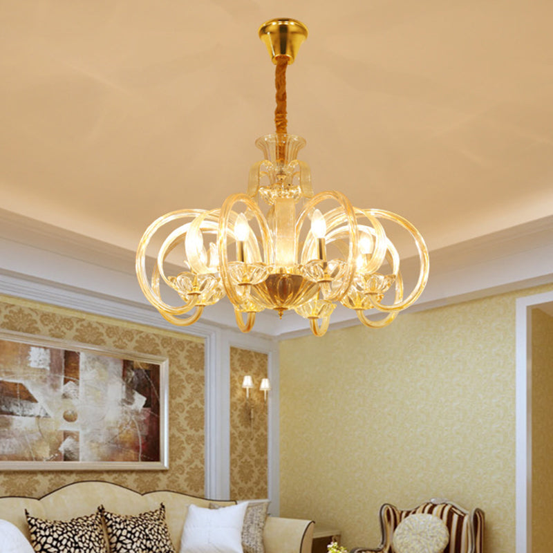 Amber Glass Candle Chandelier Light Traditional 6-Bulb Lamp - Rebooters