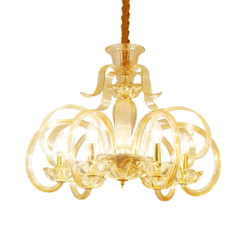 Amber Glass Candle Chandelier Light Traditional 6-Bulb Lamp - Rebooters