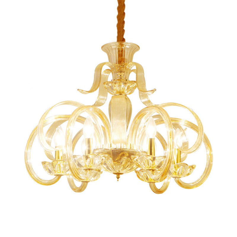 Amber Glass Candle Chandelier Light Traditional 6-Bulb Lamp - Rebooters