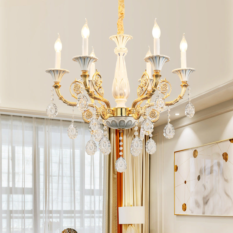 Gold Candle Chandelier Lamp Traditional Crystal 6 Heads Light - Rebooters