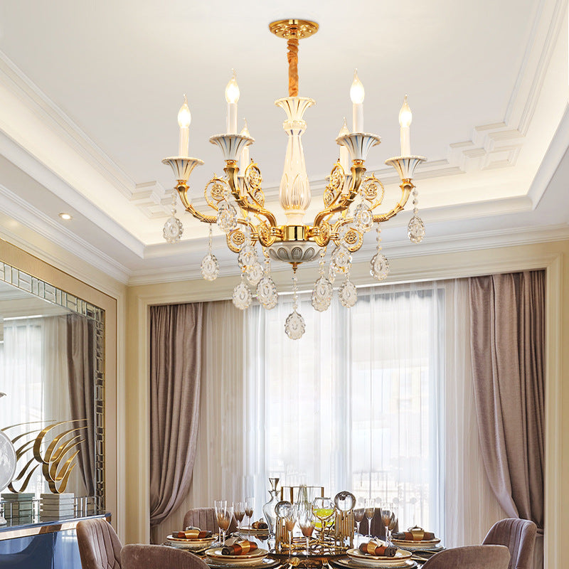 Gold Candle Chandelier Lamp Traditional Crystal 6 Heads Light - Rebooters