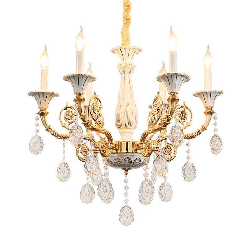 Gold Candle Chandelier Lamp Traditional Crystal 6 Heads Light - Rebooters