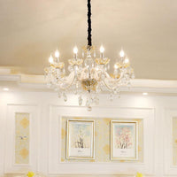 8 Bulbs Clear Crystal Chandelier Lamp Traditionalist White Ceiling Pendant - Rebooters