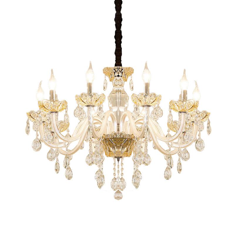 8 Bulbs Clear Crystal Chandelier Lamp Traditionalist White Ceiling Pendant - Rebooters