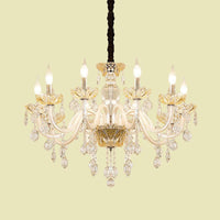 8 Bulbs Clear Crystal Chandelier Lamp Traditionalist White Ceiling Pendant - Rebooters