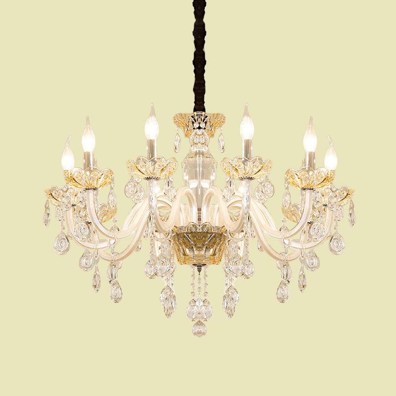 8 Bulbs Clear Crystal Chandelier Lamp Traditionalist White Ceiling Pendant - Rebooters