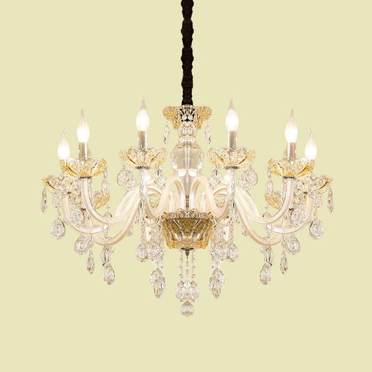 8 Bulbs Clear Crystal Chandelier Lamp Traditionalist White Ceiling Pendant - Rebooters