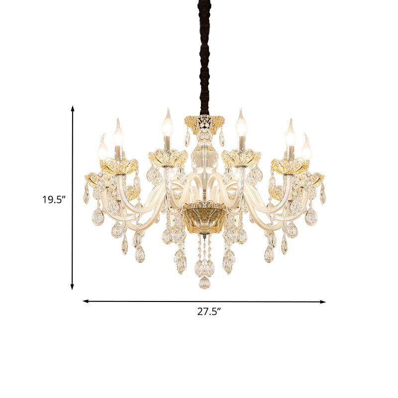 8 Bulbs Clear Crystal Chandelier Lamp Traditionalist White Ceiling Pendant - Rebooters
