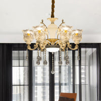 Antique Floral Pendant Chandelier 6 Lights Clear Glass Fixture - Rebooters