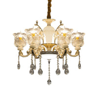 Antique Floral Pendant Chandelier 6 Lights Clear Glass Fixture - Rebooters