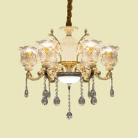 Antique Floral Pendant Chandelier 6 Lights Clear Glass Fixture - Rebooters