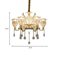 Antique Floral Pendant Chandelier 6 Lights Clear Glass Fixture - Rebooters