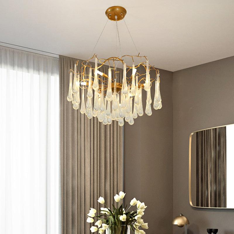 6 Lights Hanging Chandelier Modern Cascade Clear Bubble Crystal - Rebooters