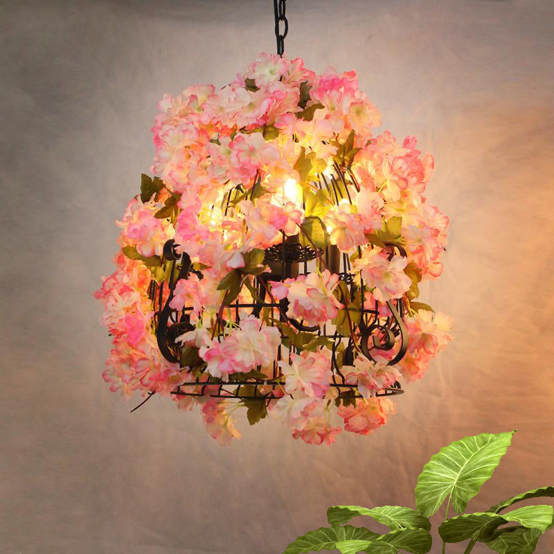 Pink Cherry Blossom Ceiling Chandelier Farmhouse Iron Light - Rebooters