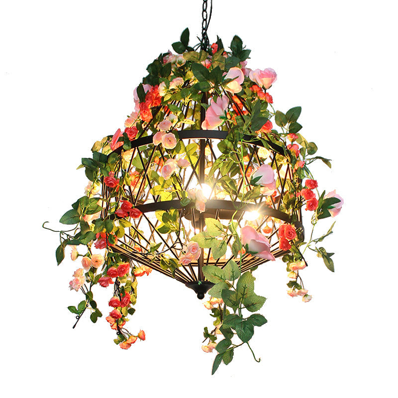 Trellis Cage Iron Hanging Chandelier Farm 3/4 Lights Black - Rebooters