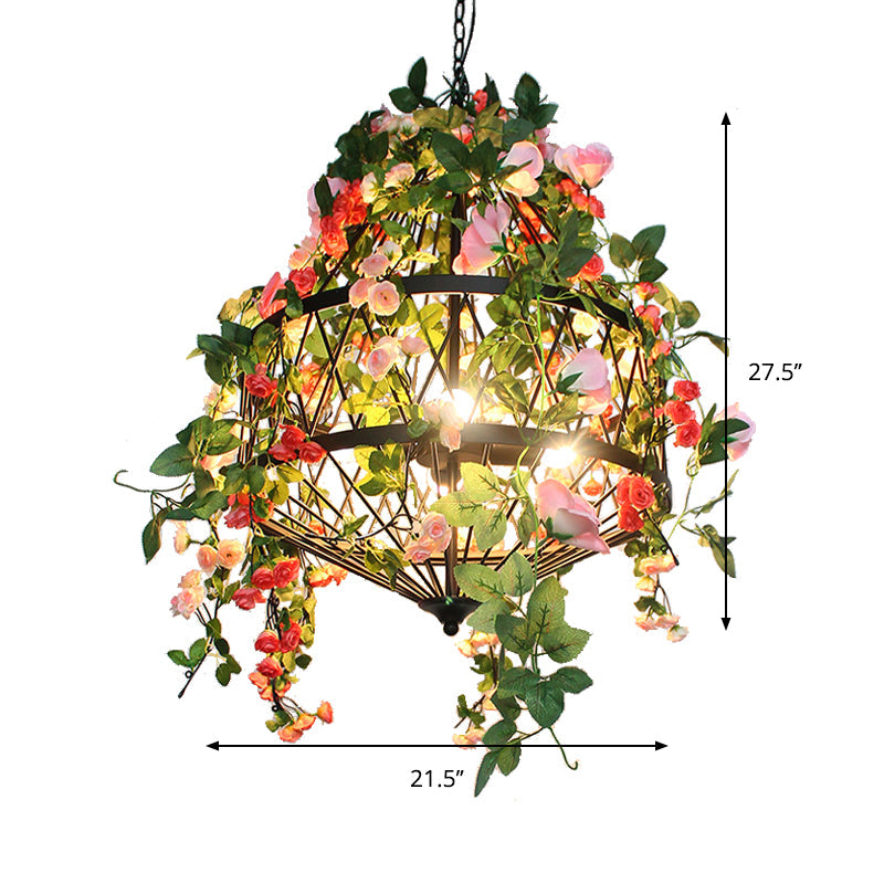 Trellis Cage Iron Hanging Chandelier Farm 3/4 Lights Black - Rebooters