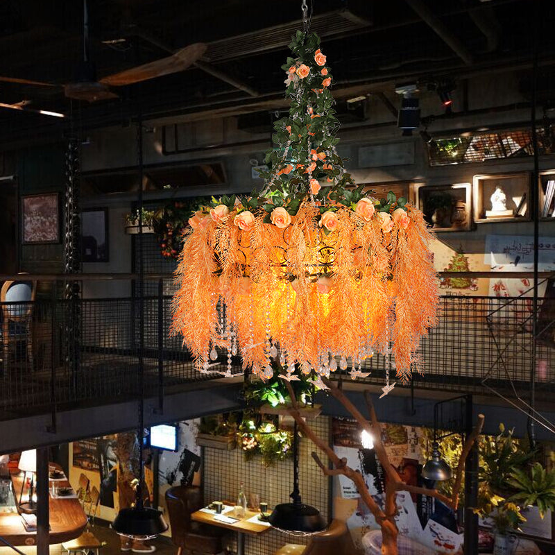 4-Bulb Round Cage Chandelier Light Warehouse Orange Metal Ceiling Pendant Lamp - Rebooters