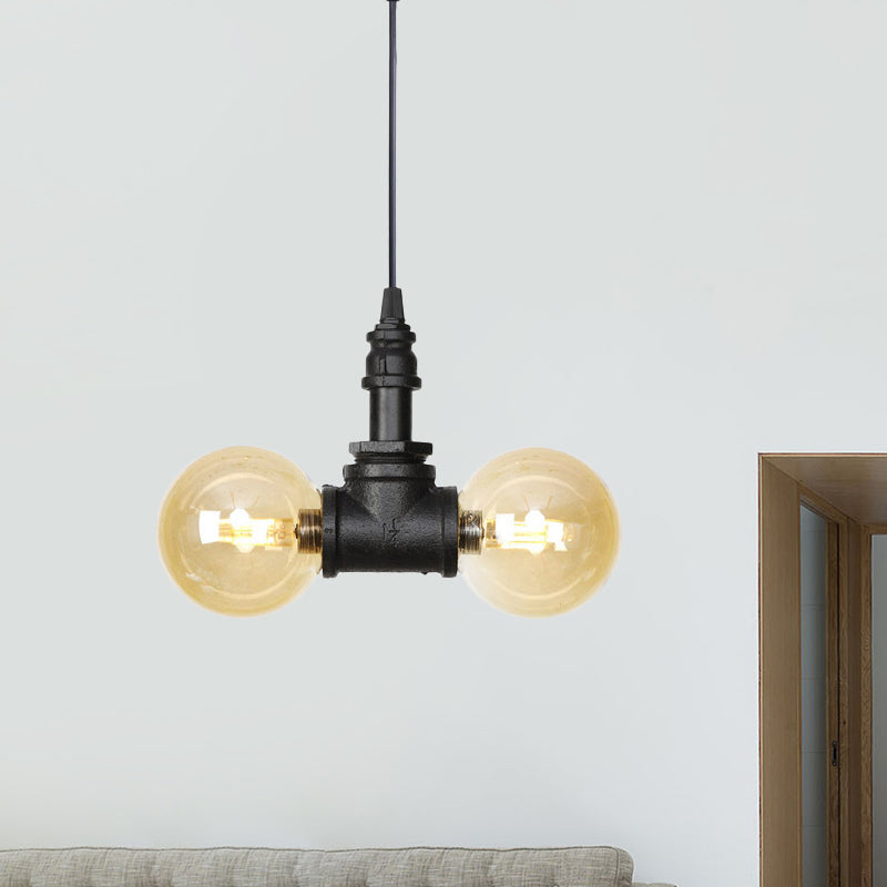 2 Bulbs Ceiling Chandelier Industrial Coffee House Lamp Black - Rebooters