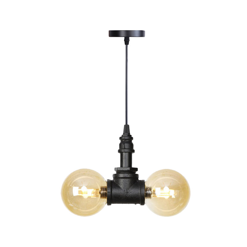 2 Bulbs Ceiling Chandelier Industrial Coffee House Lamp Black - Rebooters