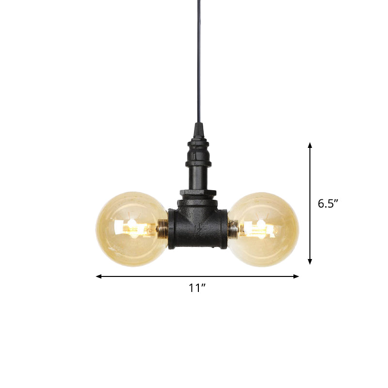 2 Bulbs Ceiling Chandelier Industrial Coffee House Lamp Black - Rebooters