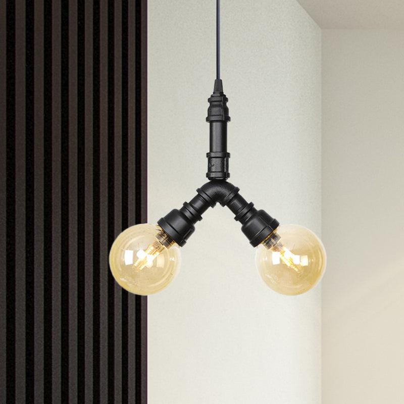 2 Bulbs Ceiling Chandelier Industrial Coffee House Lamp Black - Rebooters
